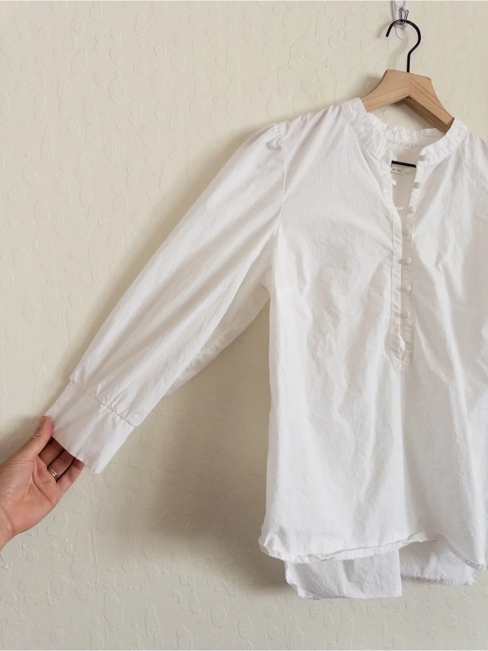 Anthropologie Organic Poplin Cotton Covered Button Blouse Top Medium White